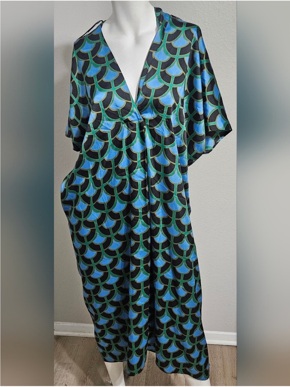 Zara Blue & Green Geometric Midi Dress